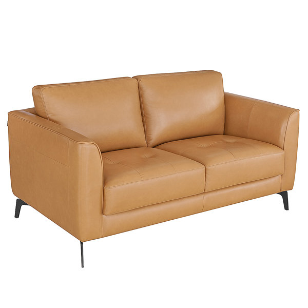 Corrigan Studio® Renoir Black Midcentury Modern Leather Loveseat Couch